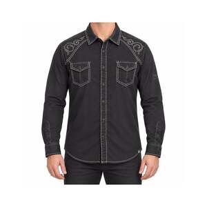 Machine Shirt Mens XL Black Embroidered 100% Cotton Pockets Classic Button-Up